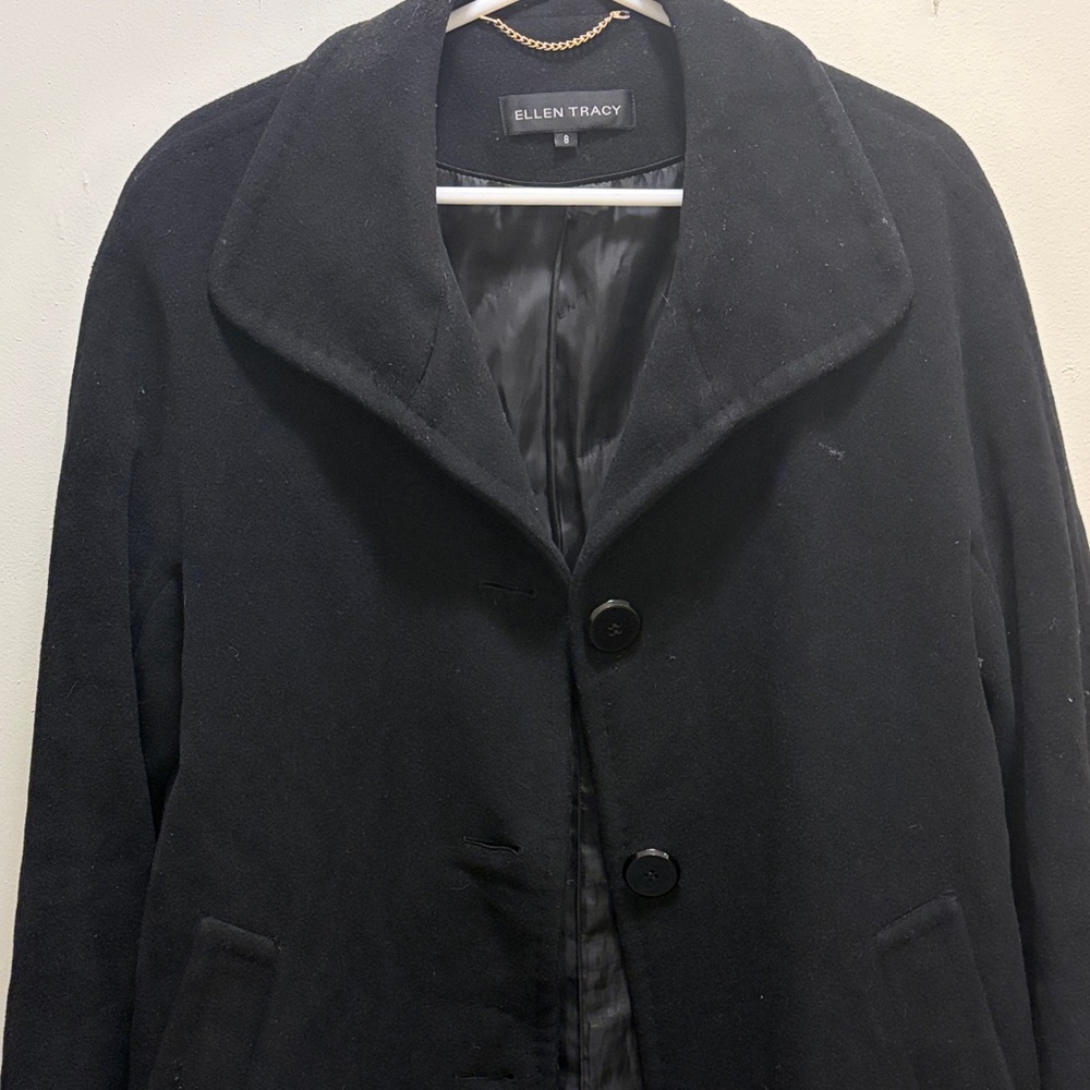 Ellen Tracy Elegant Black Wool coat - Picture 2 of 5